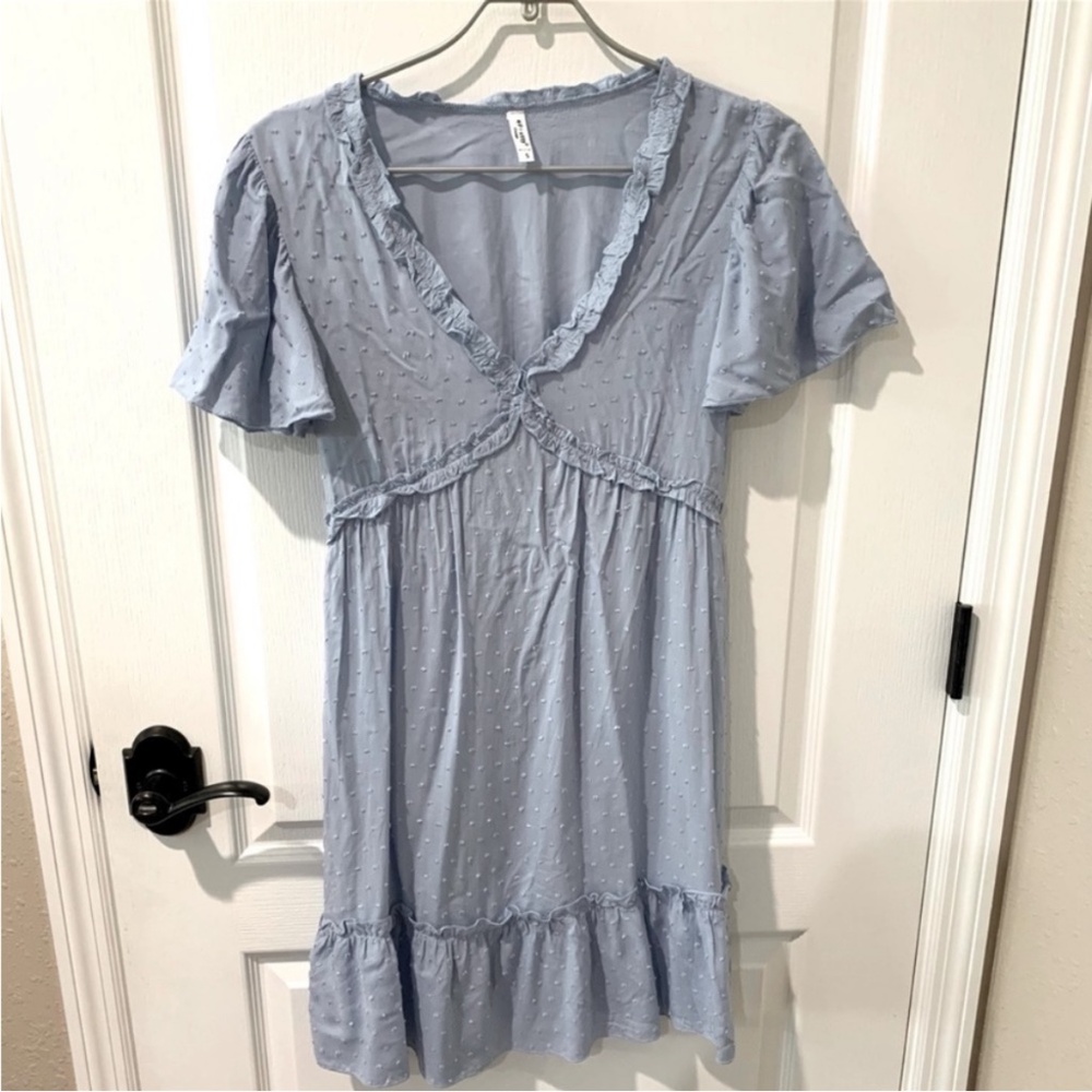 E Pretty Boho Ruffle Blue Dot Baby Doll Dress NWOT